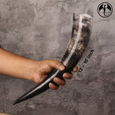 Viking Drinking Horn- with Vegvisir Engraved in Wooden Stand